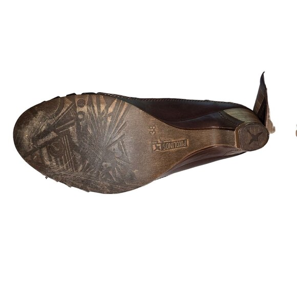 Pikolinos Women's Brown Leather T-Strap Sandals Heels Size 38 US 7.5/8 - Picture 4 of 7